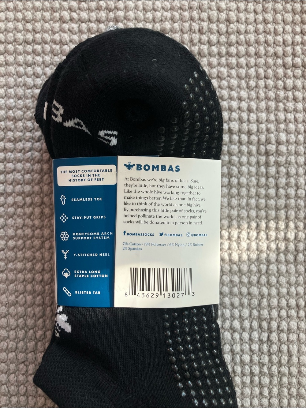 Bombas Gripper Ankle Sock (M) 4-Pack NWT - Black w Grey Ankle Back Hem - Picture 5 of 5